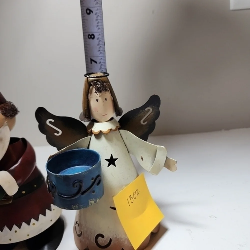 Metal Bobblehead Teallite Candle‎ Holder Santa And Angel Christmas Decorations